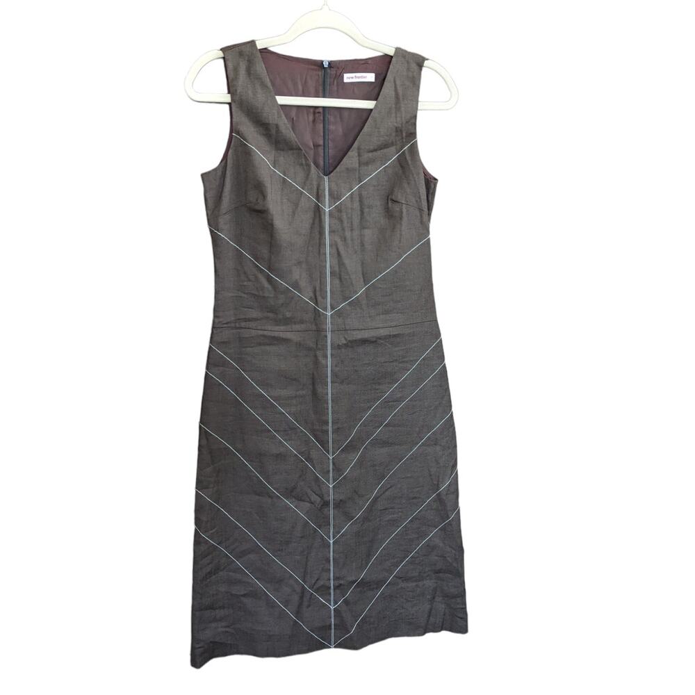 New Frontier Size 2 Brown Linen Blend Sleeveless Dress Lined